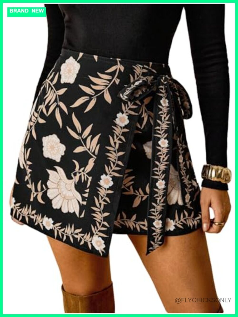 Boho Floral Print Wrap Mini Skirt Tie Side Summer Beach Skirt